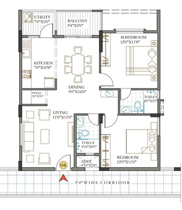 Floor Plan in 2 BHK Apartment at Visalakshi Prakruthi, Thanisandra Main Road – for Sale