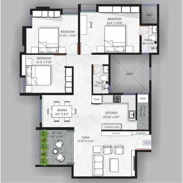 Floor Plan in 4 BHK Apartment at INC Boston, Prabhat Road – for Rent