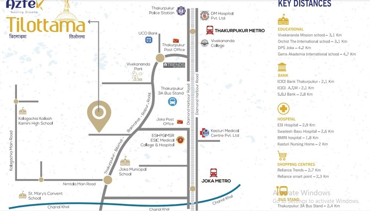 Map Location, aztek-tilottama 3 Bedroom 1035 Sq.Ft. Apartment In Thakurpukur Kolkata 9589223