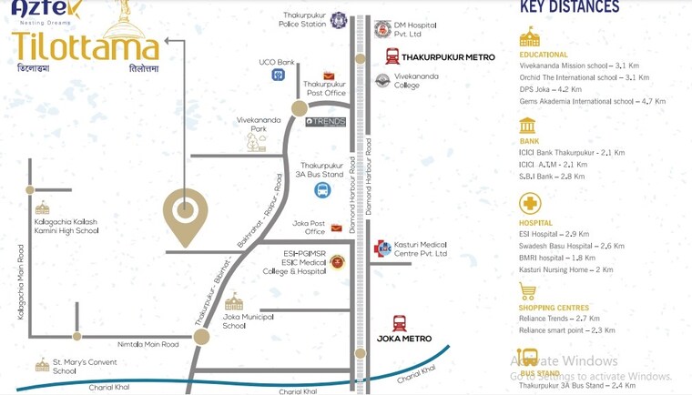 Map Location, aztek-tilottama 3 Bedroom 1035 Sq.Ft. Apartment In Thakurpukur Kolkata 9589223