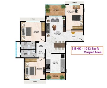 Floor Plan in 3 BHK Apartment at Shubhada CHS, Dombivli West – for Sale