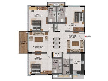 Floor Plan in 3 BHK Apartment at Casagrand Evon, Kompally – for Sale