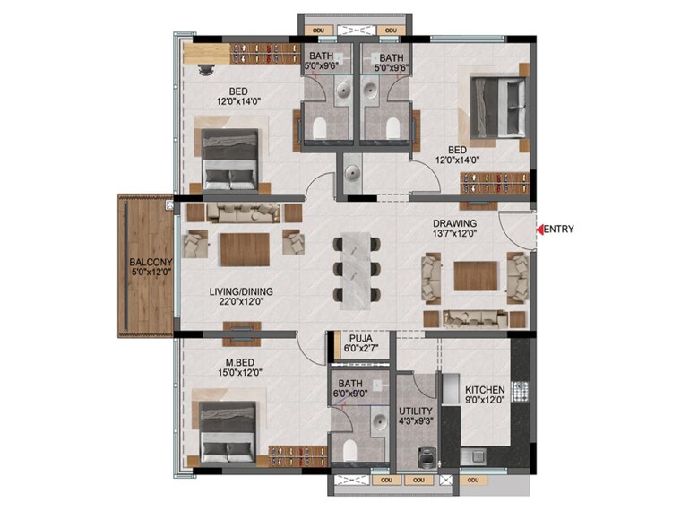 Floor Plan, casagrand-evon 3 Bedroom 2076 Sq.Ft. Apartment In Kompally Hyderabad 9596561