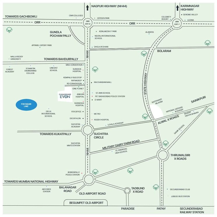 Map Location, casagrand-evon 3 Bedroom 2076 Sq.Ft. Apartment In Kompally Hyderabad 9596561