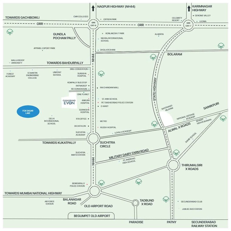 Map Location, casagrand-evon 3 Bedroom 2076 Sq.Ft. Apartment In Kompally Hyderabad 9596561