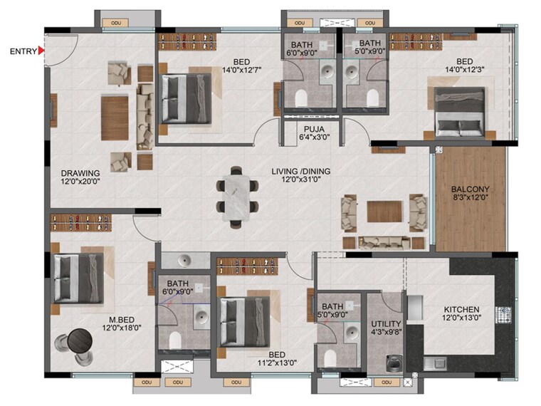 Floor Plan, casagrand-evon 3 Bedroom 2076 Sq.Ft. Apartment In Kompally Hyderabad 9596561