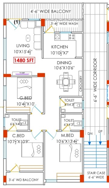 Floor Plan in 3 BHK Apartment at Aadhya Nilayam, Kukatpally – for Sale