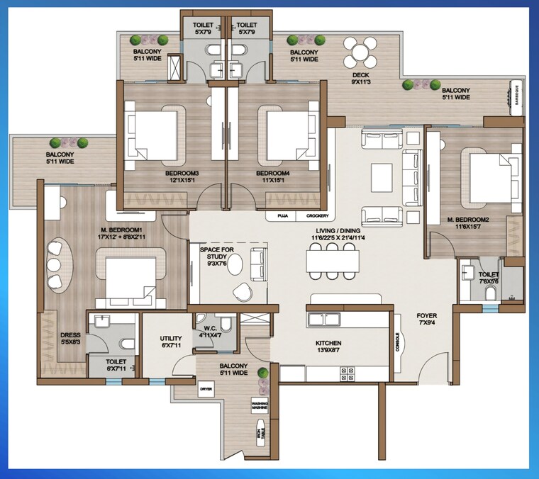 Floor Plan, smart-world-one-dxp 4 Bedroom 3055 Sq.Ft. Apartment In Sector 113 Gurgaon 9597892