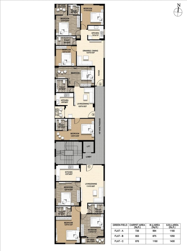 Floor Plan, jyoti nagar 3 Bedroom 1160 Sq.Ft. Apartment In Jyoti Nagar Siliguri 9599814