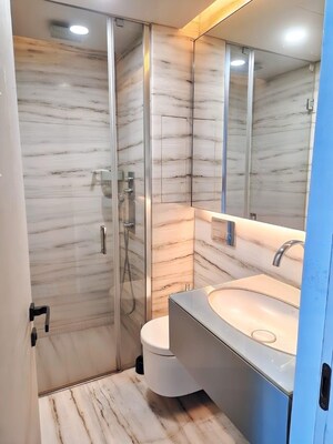 Bathroom in 3 BHK Apartment at Lodha World Crest, Worli – for Rent