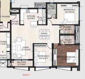 Floor Plan in 3 BHK Apartment at Puravankara Purva Atmosphere, Thanisandra Main Road – for Sale