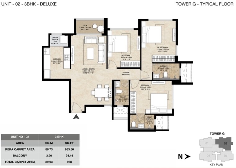 Floor Plan, mahindra-marina-64 3 Bedroom 970 Sq.Ft. Apartment In Malad West Mumbai 9609938