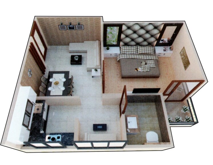 Floor Plan, deva road 1 Bedroom 495 Sq.Ft. Apartment In Deva Road Lucknow 9610403