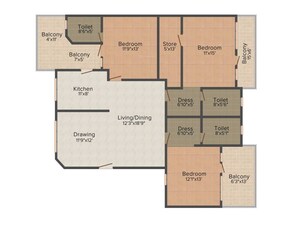 Floor Plan in 3 BHK Apartment at Skynet Towers, Patiala Road – for Sale