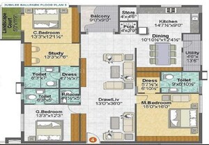 Floor Plan in 3 BHK Villa at JD Jubilee Ballpark, Jubilee Hills – for Sale