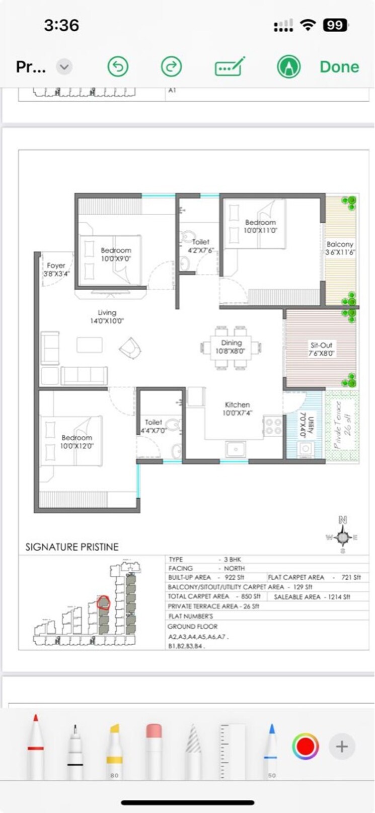 Floor Plan, signature-pristine 3 Bedroom 1214 Sq.Ft. Apartment In Sarjapur Bangalore 9611740