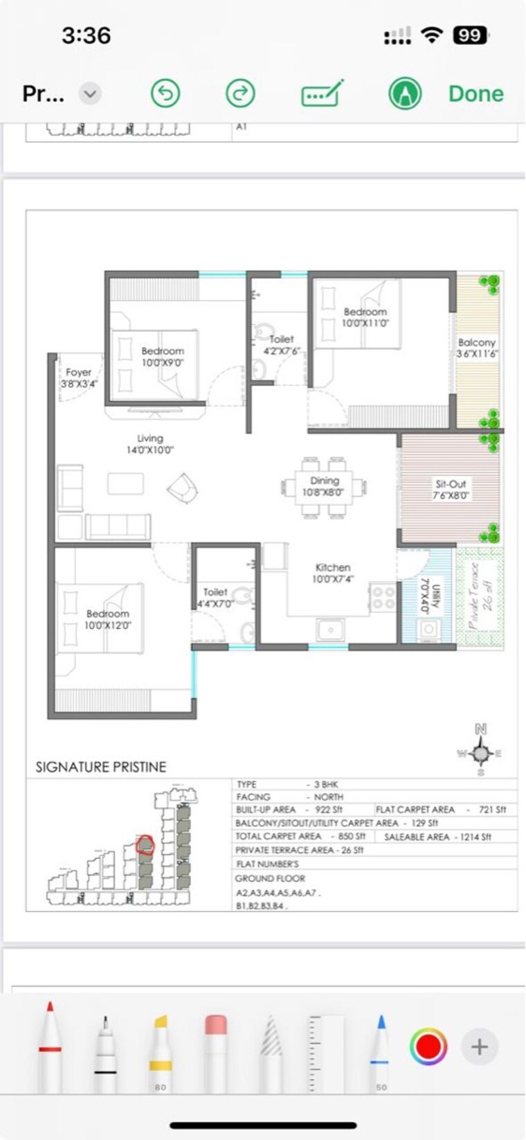 Floor Plan, signature-pristine 3 Bedroom 1214 Sq.Ft. Apartment In Sarjapur Bangalore 9611740