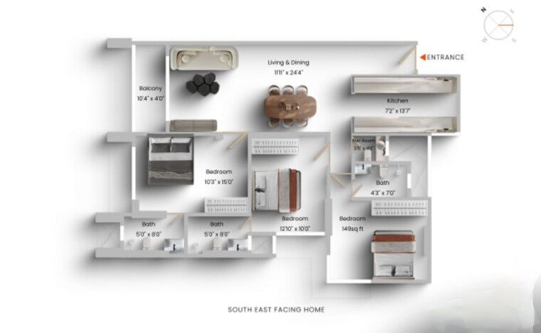 Floor Plan, kanakia-silicon-valley 3 Bedroom 1045 Sq.Ft. Apartment In Powai Mumbai 9612223