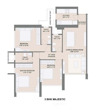 Floor Plan in 2 BHK Apartment at Sunteck City Avenue 4, Somani Gram – for Rent