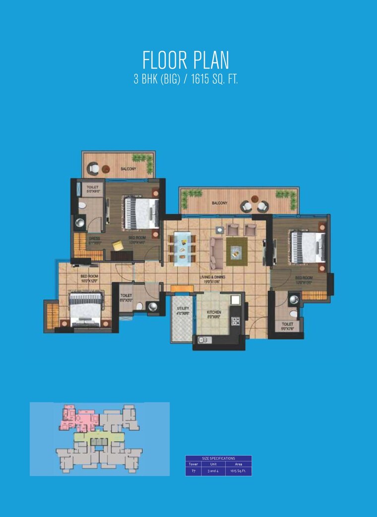 Floor Plan, presithum-1 3 Bedroom 1615 Sq.Ft. Apartment In Sector 25 Yamuna Expressway Greater Noida 9617331