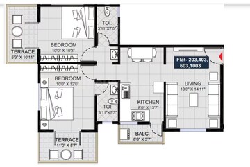 Floor Plan in 2 BHK Apartment at Shantai Divine Bliss, Punawale – for Rent