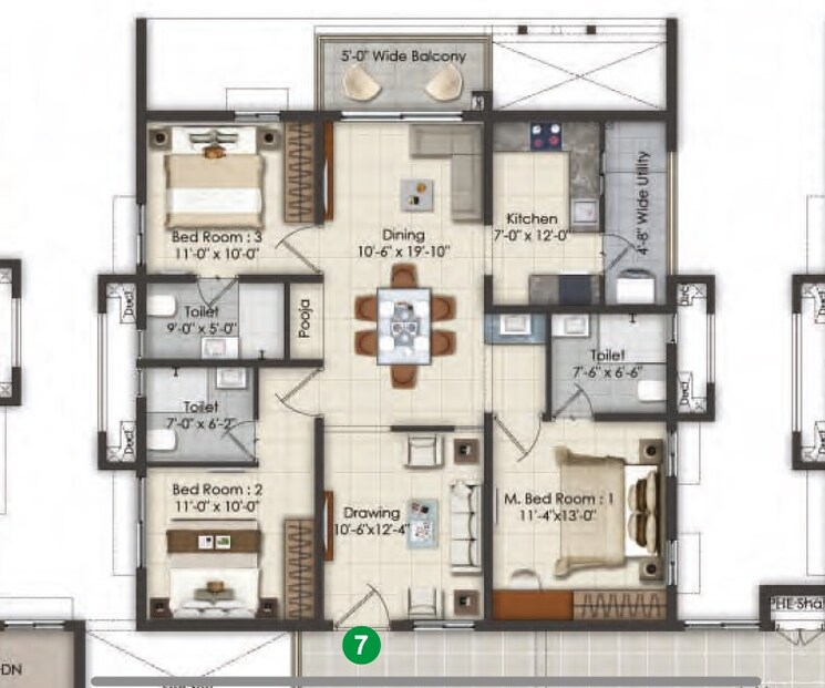 Floor Plan, ksr-greens 3 Bedroom 1600 Sq.Ft. Apartment In Madinaguda Hyderabad 9619010