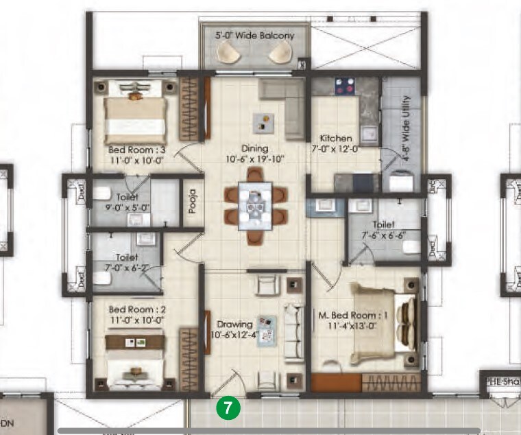 Floor Plan, ksr-greens 3 Bedroom 1600 Sq.Ft. Apartment In Madinaguda Hyderabad 9619010