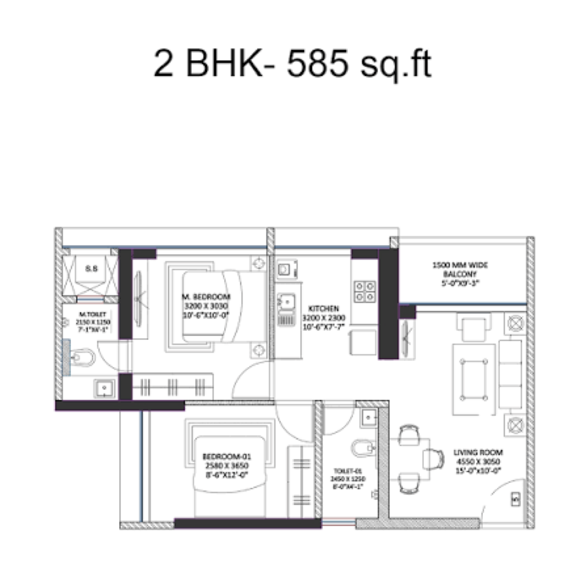 2 BHK 509 Sq.Ft. Apartment in Level The Residences