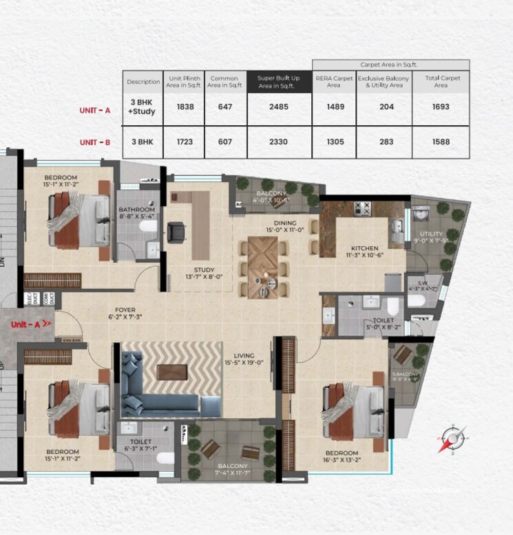 Floor Plan, nungambakkam 3 Bedroom 2330 Sq.Ft. Apartment In Nungambakkam Chennai 9462952