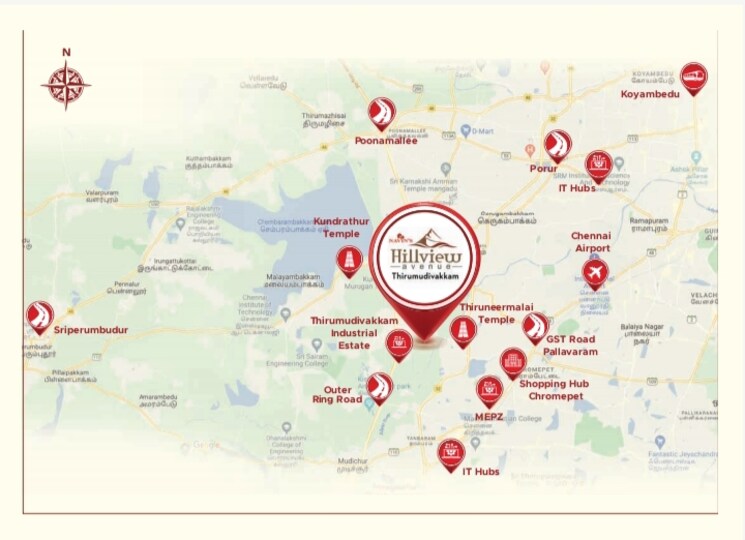 Map Location, navins-hillview-avenue 3 Bedroom 1435 Sq.Ft. Apartment In Thirumudivakkam Chennai 9462698