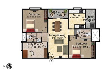 Floor Plan in 3 BHK Apartment at Shriram Park 63, Perungalathur – for Sale