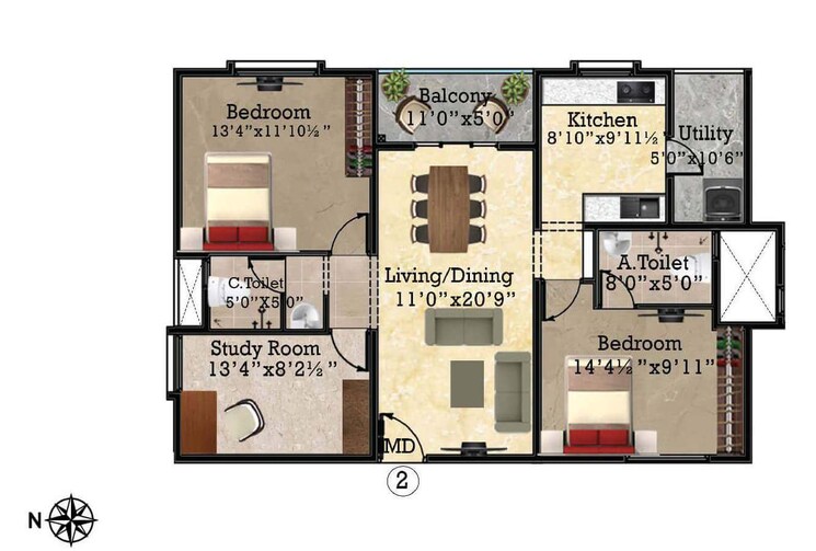 Floor Plan, shriram-park-63 3 Bedroom 1720 Sq.Ft. Apartment In Perungalathur Chennai 9489598
