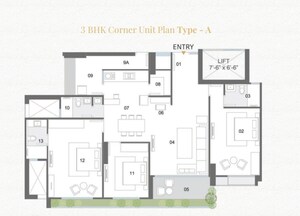 Floor Plan in 3 BHK Apartment at Sargasan – for Sale