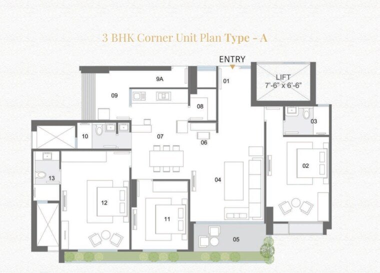 Floor Plan, sargasan 3 Bedroom 250 Sq.Yd. Apartment In Sargasan Gandhinagar 9626056