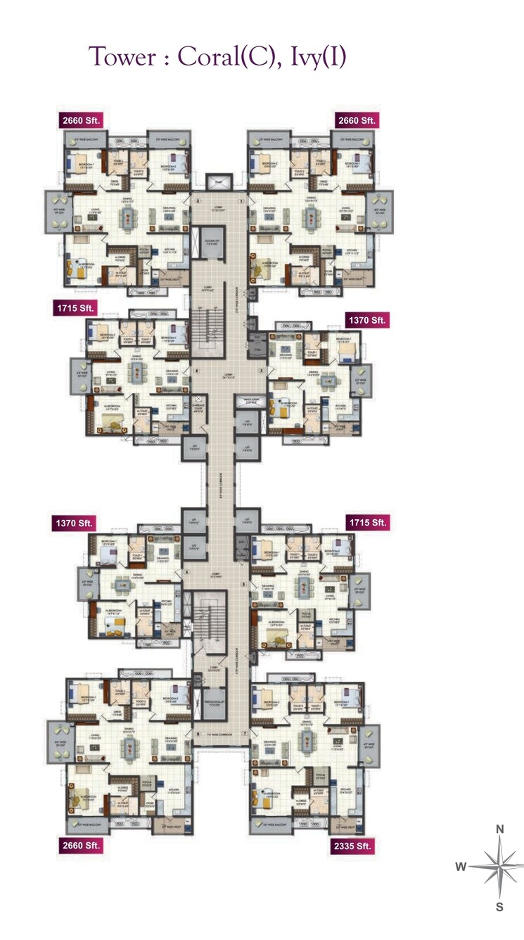 Floor Plan, narsingi 3 Bedroom 1715 Sq.Ft. Apartment In Narsingi Hyderabad 9626553