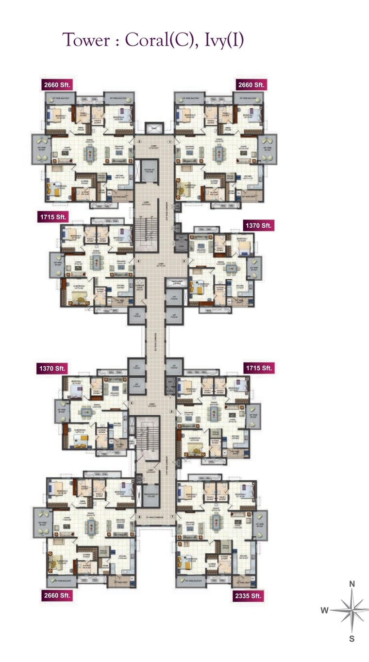 Floor Plan, narsingi 3 Bedroom 1715 Sq.Ft. Apartment In Narsingi Hyderabad 9626553