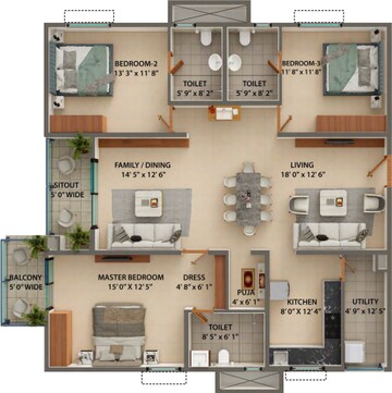 Floor Plan in 3 BHK Apartment at Kokapet – for Sale