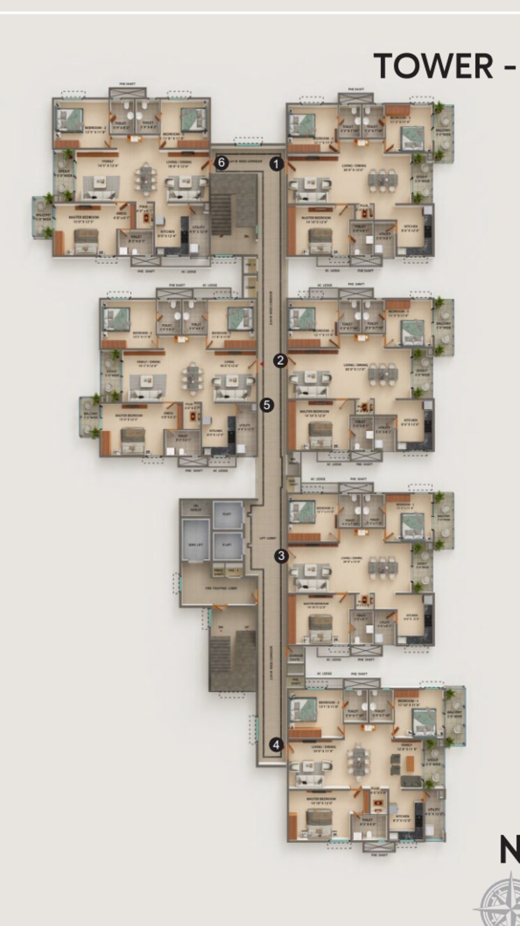 Floor Plan, kokapet 3 Bedroom 1935 Sq.Ft. Apartment In Kokapet Hyderabad 9626737