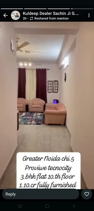 Living Room in 3 BHK Apartment at Unitech Horizon, Pi Greater Noida – for Rent