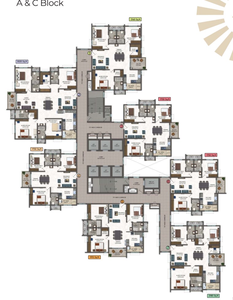 Floor Plan, kokapet 3 Bedroom 1750 Sq.Ft. Apartment In Kokapet Hyderabad 9628767