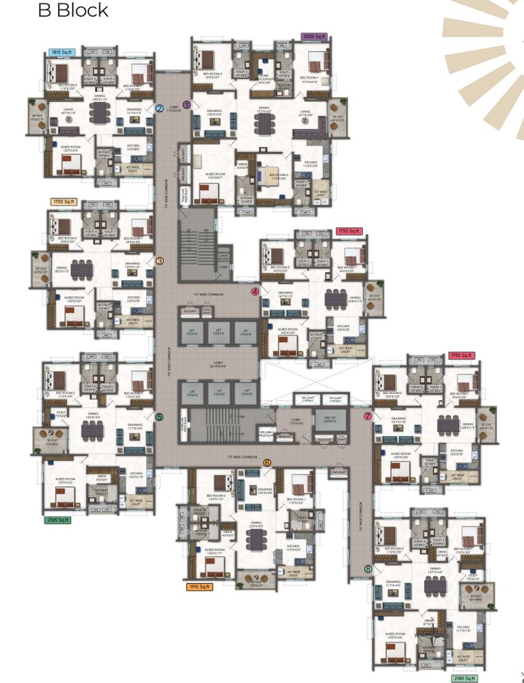 Floor Plan, kokapet 3 Bedroom 1750 Sq.Ft. Apartment In Kokapet Hyderabad 9628852