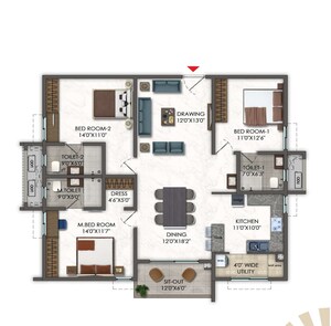 Floor Plan in 3 BHK Apartment at Kokapet – for Sale