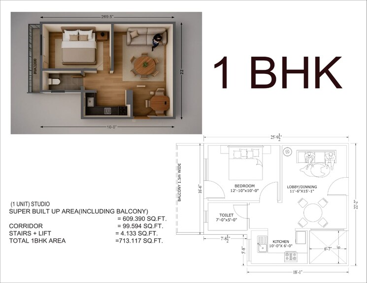 Floor Plan, chaitanya vihar 1 Bedroom 784 Sq.Ft. Builder Floor In Chaitanya Vihar Vrindavan 9628973
