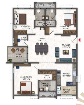Floor Plan in 3.5 BHK Apartment at Kokapet – for Sale