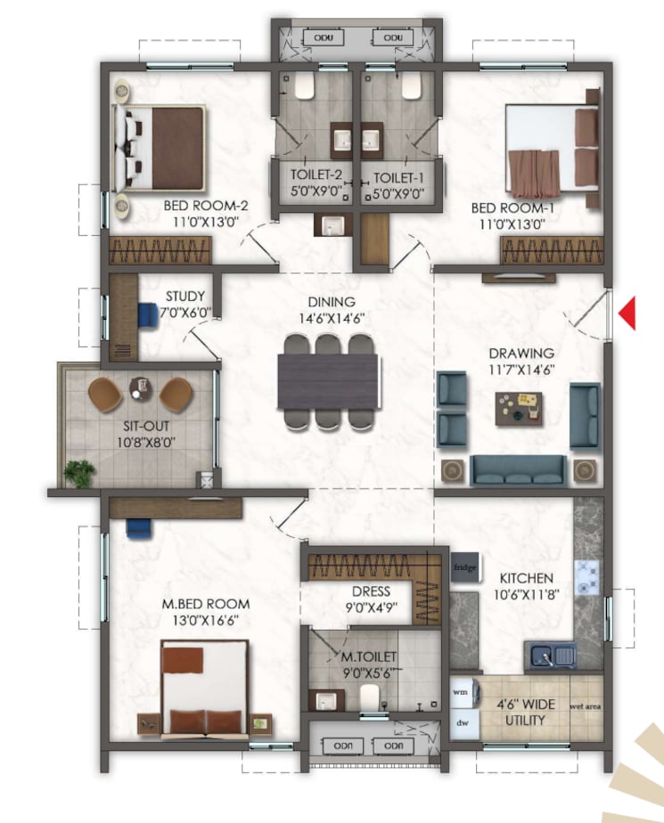 Floor Plan, kokapet 3.5 Bedroom 2165 Sq.Ft. Apartment In Kokapet Hyderabad 9629173
