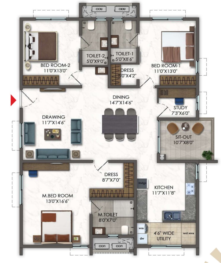 Floor Plan, kokapet 3.5 Bedroom 2180 Sq.Ft. Apartment In Kokapet Hyderabad 9629230