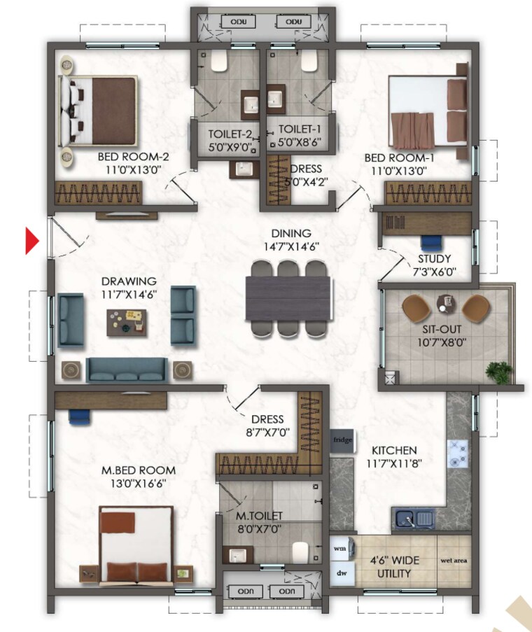 Floor Plan, kokapet 3.5 Bedroom 2180 Sq.Ft. Apartment In Kokapet Hyderabad 9629230