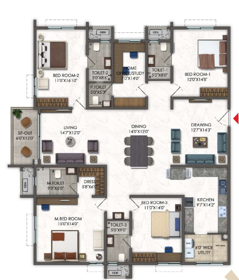Floor Plan, kokapet 4 Bedroom 3020 Sq.Ft. Apartment In Kokapet Hyderabad 9629368