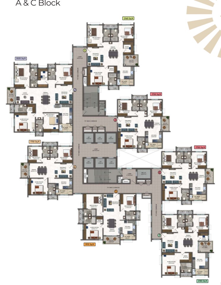 Floor Plan, kokapet 4 Bedroom 3020 Sq.Ft. Apartment In Kokapet Hyderabad 9629441