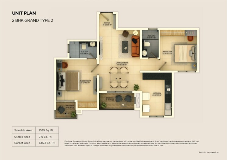 Floor Plan, provident-ecopolitan 2 Bedroom 1057 Sq.Ft. Apartment In Marenahalli Bangalore 9608495